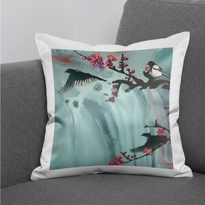 16x16 My Pillow Painting of Chinese Plum Blossoms in teal & pink